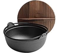 Shabu Shabu Non Stick Cast Iron Saucepan with Wooden Lid for Home or Restaurant Use 27cm