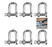 Shackle D Shape, Pack of 6 M8 Stainless Steel Screw Shackles, 304 D Ring Shackle Lock Shackle Straight, M8 D Ring Shackle Locks, Stainless Steel M8 D Ring Screw Shackles with Pins
