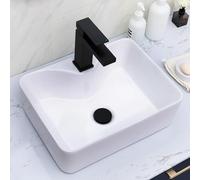 SHACO 16x12 Inch Vessel Sink, White Rectangular Above Counter Bathroom Sink Countertop Rectangle Porcelain Small Ceramic Sink with Faucet Hole for Vanity Lavatory Powder Room Cloakroom RV Camper