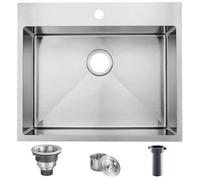 SHACO 25 Inch Drop In Kitchen Sink, Top Mount 16 Gauge 304 Stainless Steel 25x22 Inch Single Bowl Sink, Brushed Nickel Drop In RV Laundry Utility Sink, Topmount Overmount Sinks with Drain