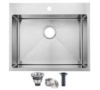 SHACO 25x22 Inch Drop in Kitchen Sink, Top Mount Stainless Steel 25 Inch Drop in RV Laundry Utility Sink, Brushed Nickel Single Bowl Sink Topmount Overmount Sink with Drain