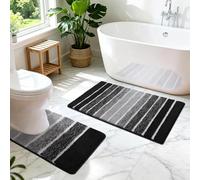 SHACOS Bath Mat Sets 2 Piece Non Slip, Washable Bath Rug Absorbent, Black | 45x65 + 50x60 cm, Extra Soft Microfiber Bathmat, Toilet Pedestal Rug, Modern Bath Mats, For Bathroom Floor, Shower Entrance