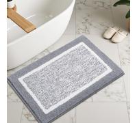 SHACOS Bathroom Rug Mat Fluffy, Microfiber Shaggy Bath Mat, Non-Slip Soft Bathroom Carpet, Super Absorbent Quick Drying, Machine Washable, for Shower Floor Bathtub, Light Grey, 45 x 65 cm