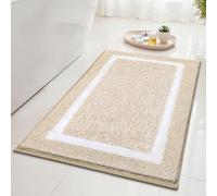 SHACOS Bathroom Rug Mat Fluffy, Microfiber Shaggy Bath Mat, Non-Slip Soft Bathroom Carpet, Super Absorbent Quick Drying, Machine Washable, for Shower Floor Bathtub, Beige, 50 x 80 cm