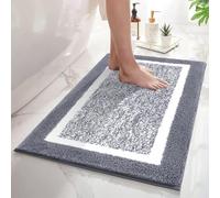 SHACOS Bathroom Rug Mat Fluffy, Microfiber Shaggy Bath Mat, Non-Slip Soft Bathroom Carpet, Super Absorbent Quick Drying, Machine Washable, for Shower Floor Bathtub, Grey, 60 x 90 cm