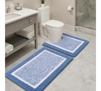 SHACOS Bathroom Rug Mat Fluffy, Microfiber Shaggy Bath Mat, Non-Slip Soft Bathroom Carpet, Super Absorbent Quick Drying, Machine Washable, for Shower Floor Bathtub, Blue, 45x65cm+50x60cm