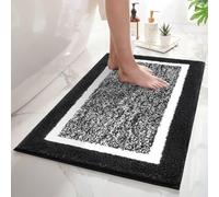 SHACOS Bathroom Rug Mat Fluffy, Microfiber Shaggy Bath Mat, Non-Slip Soft Bathroom Carpet, Super Absorbent Quick Drying, Machine Washable, for Shower Floor Bathtub, Black, 45 x 65 cm