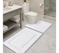 SHACOS Bathroom Rug Mat Fluffy, Microfiber Shaggy Bath Mat, Non-Slip Soft Bathroom Carpet, Super Absorbent Quick Drying, Machine Washable, for Shower Floor Bathtub, White, 45x65cm+50x60cm