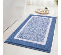 SHACOS Bathroom Rug Mat Fluffy, Microfiber Shaggy Bath Mat, Non-Slip Soft Bathroom Carpet, Super Absorbent Quick Drying, Machine Washable, for Shower Floor Bathtub, Blue, 45 x 65 cm