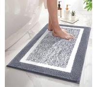 SHACOS Bathroom Rug Mat Fluffy, Microfiber Shaggy Bath Mat, Non-Slip Soft Bathroom Carpet, Super Absorbent Quick Drying, Machine Washable, for Shower Floor Bathtub, Grey, 50 x 80 cm