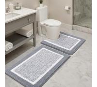 SHACOS Bathroom Rug Mat Fluffy, Microfiber Shaggy Bath Mat, Non-Slip Soft Bathroom Carpet, Super Absorbent Quick Drying, Machine Washable, for Shower Floor Bathtub, Light Grey, 45x65cm+50x60cm