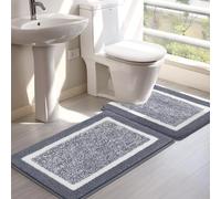 SHACOS Bathroom Rug Mat Set, Microfiber Shaggy Bath Mat, Non-Slip Soft Bathroom Carpet, Super Absorbent Quick Drying, Machine Washable, 2 Piece with U-Shaped Toilet, Grey, 50x80cm+50x60cm