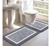 SHACOS Bathroom Rug Mat Set, Microfiber Shaggy Bath Mat, Non-Slip Soft Bathroom Carpet, Super Absorbent Quick Drying, Machine Washable, 2 Piece with U-Shaped Toilet, Grey, 45x65cm+50x60cm