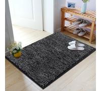 SHACOS Door Mat Indoor, Microfiber Dust Dirt Trapper Door Mats, Non-Slip Machine Washable Floor Mat, Pets and Dog Mat, Super Absorbent Entrance Mat, Black Grey, 50 x 80 cm