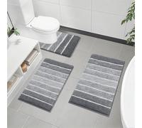 SHACOS Grey Bathroom Mat Sets 3 Piece Non Slip Absorbent Bath Mat Set Soft Toilet Mats Machine Washable Bathroom Rug Pedestal Mats for Toilet, 40x60 + 50x80 + 50x60 cm