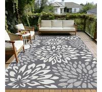 SHACOS Outdoor Rug 270 x 360 cm Large Reversible, Garden Rugs Waterproof Patio UV Resistant Lightweight, Plastic Straw Outdoor Mat for Patio Balcony Camping Backyard Beach, Leaf, Grey