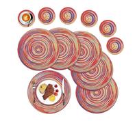 SHACOS Round Placemats and Coasters Set of 6, Round Braided Woven Place Mats Washable Red Table Mats and Coasters Sets Heat Resistant Table Mats for Kitchen Dining Table Home Restaurant