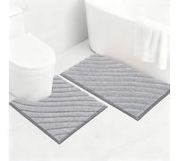 SHACOS Soft Bathroom Mat Sets 2 Piece Non Slip Absorbent Bath Mat Set Toilet Mats Machine Washable Bathroom Rug Pedestal Mats for Toilet, Light Grey, 50x80cm+U50x50cm