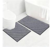 SHACOS Soft Bathroom Mat Sets 2 Piece Non Slip Absorbent Bath Mat Set Toilet Mats Machine Washable Bathroom Rug Pedestal Mats for Toilet, Light Grey, 45x65cm+U50x60cm