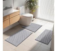 SHACOS Soft Bathroom Mat Sets 3 Piece Non Slip Absorbent Bath Mat Set Toilet Mats Machine Washable Bathroom Rug Pedestal Mats for Toilet, Light Grey, 40x60cm+50x80cm+U50x60cm
