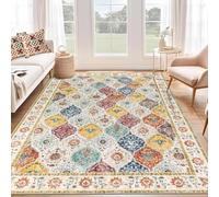 SHACOS Vintage Washable Rugs Living Room Large 160x230 cm Boho Soft Short Pile Rug Moroccan Carpet Distressed Floral Rugs Non Slip Accent Area Rug for Bedroom Dining Room, Colourful