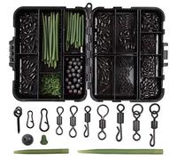 SHADDOCK 300pcs Carp Fishing Swivel Snaps Kit Mixed Various Matte Black Quick Change Rolling Swivels Speed Links Anti-tangle Sleeves Hook Stops Beads Screws Rigs with Tackle Box