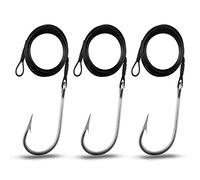 SHADDOCK Shark Hook Fishing Rigs, 3pcs Stainless Steel Tuna Hooks 400lb Nylon Coated Cable Leader Rig Hand-tied Crimped Deep Sea Saltwater Fishing Rigs for Shark Tuna Toothy (8/0-3 Packs)