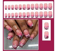 Shade French Tip False Hoofs Rose Rose Blossomy Plan ABS Substance Party Charm Everyday Easy Application Direct Current Wear Lovely Flowers Stick On Nail Fashion False Short Square Press On
