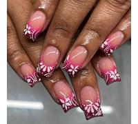 Shade French Tip Hoofs Rose Rose Blossomy Plan Permanent ABS Substance Easy Application Direct Current Wear Party Incidents Daily Use Fashion Press On Nail Short Square False Lovely Flowers Stick On
