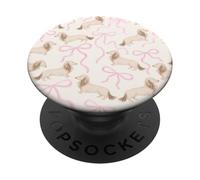 Shaded Cream Long Haired Dachshund Pink Bow Coquette Dog Mom PopSockets Adhesive PopGrip