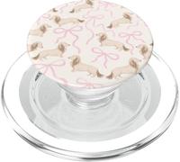 Shaded Cream Long Haired Dachshund Pink Bow Coquette Dog Mom PopSockets PopGrip for MagSafe