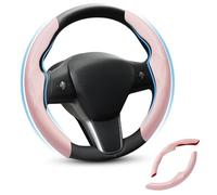 Shademax Custom-Fit for Tesla Steering Wheel Cover, Tesla Model Y / 3 2017-2025 (Fit Model Y Juniper 2026/ Model 3 Highland) Carbon Fiber Steering Wheel Cover for Tesla Model Y / 3 Accessories (Pink)