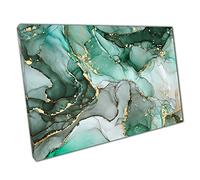 Shades Of Jade Green Free Flowing Alcohol Ink With Swirls Of Gold Abstract Fluid Wall Art Print On Canvas Picture For Home Office Decor 91x61cm (36x24In)