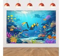 SHADOAMP Scuba Diving Decorations, Scuba Diving Photo Backdrop Banner 5 x 3 ft Under The Sea Backdrop Hanging Background Decoration for Underwater World Ocean Birthday Baby Shower Party