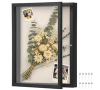Shadow Box Frame 11x14 Inch Wooden Deep Picture Frames Magnetic 3D Keepsake Frame Shadow Box with Soft Linen Back and 10 Push Pins for Objects Bouquets Photos Artworks Flowers Memory Crafts(Black)