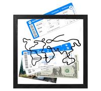 Shadow Box Frame, Adventure Archive Box Frame Travel Memory Box with Slot Memory Box for Ticket Collection Wood Frame Travel Ticket Box for Movie Ticket Photo Postcard (Black 20*20cm)