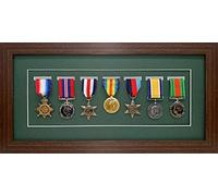Shadow Box Frame for Medal Display | Deep 3D Box for Military, Sports and War Awards | Perspex Front And MDF Backing | Green Mount - Mahogany Frame | Fits Seven Medal