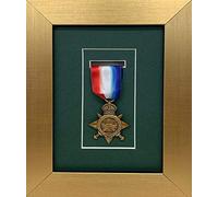 Shadow Box Frame for Medal Display | Deep 3D Box for Military, Sports and War Awards | Perspex Front And MDF Backing | Green Mount - Gold Frame | Fits One Medal