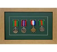 Shadow Box Frame for Medal Display | Deep 3D Box for Military, Sports and War Awards | Perspex Front And MDF Backing | Green Mount - Oak Frame | Fits Four Medal