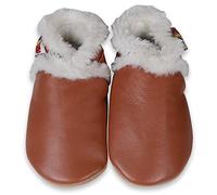 SHADOW DANCE UK 0-6 Months Baby Leather home indoor Shoes Soft Sole Girl Boys Toddler winter summer cosy Infant Walking First pram Gift furry New Born (31-TanWinter, 0_months)