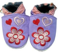 SHADOW DANCE UK 0-6 Months Flower & Hearts on Purple Baby Leather Shoes Soft Sole Girl Boys Toddler Infant Walking First pram Gift New Born (Flower & Hearts on Purple, 0-6 Months)
