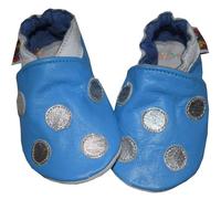 SHADOW DANCE UK 0-6 Months Silver Spots on Blue Baby Leather Shoes Soft Sole Girl Boys Toddler Infant Walking First pram Gift New Born (Silver Spots on Blue, 0-6 Months)
