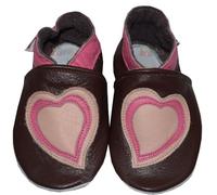 SHADOW DANCE UK 12-18 Months Love Heart on Brown Baby Leather Shoes Soft Sole Girl Boys Toddler Infant Walking First pram Gift New Born (Love Heart on Brown, 12-18 Months)