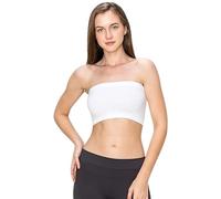 SHADOW DANCE UK Bandeau Sports Tube Top Non Padded Bra Strapless Wireless Solid Seamless Yoga Workout Bralette - Non-Slip Detachable Stretchy Bralettes - in White-M-L