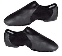 SHADOW DANCE UK - Black Slip-On Jazz Shoes Girls - Kids & Adults Leather Dance Shoes with Strong Elastic - Rubber & Suede Split Sole for Ballet, Modern, and Gymnastics (2 UK)