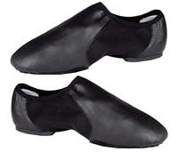 SHADOW DANCE UK - Slip On Black Jazz Shoes Girls - Unisex Modern Stage Leather Jazz Dance Shoes with Strong Elastic Slip On - Rubber & Suede Split Sole - Ideal for Kids & Adults (8 UK)