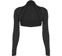 SHADOW DANCE UK Womens Long Sleeve Top Cropped Plain Bolero Cardigan Ladies Shrug Sizes 8-14 - Open Front Shrug Top -Sleeves to Cover Arms Workout Tops Black-SM