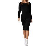 SHADOW DANCE UK Women's Sexy Bodycon Long Sleeve Round Neck Work Office Midi Pencil Dress - Slim Fit Solid Ribbed Knit Midi Pullover Dresses - Club Party Pencil Dresses Black_ML