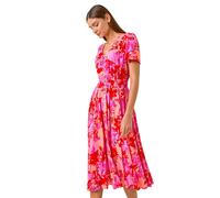 Shadow Floral Print Shirred Midi Dress Roman Pink 14