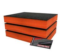 Shadow Foam Small Pack 3pcs - Foam Inserts Kit for Tool Box Organisation - 40 x 32cm DIY Cut & Peel Foam Sheets for Tool Boxes & Tool Storage Systems - Orange (70mm Depth)